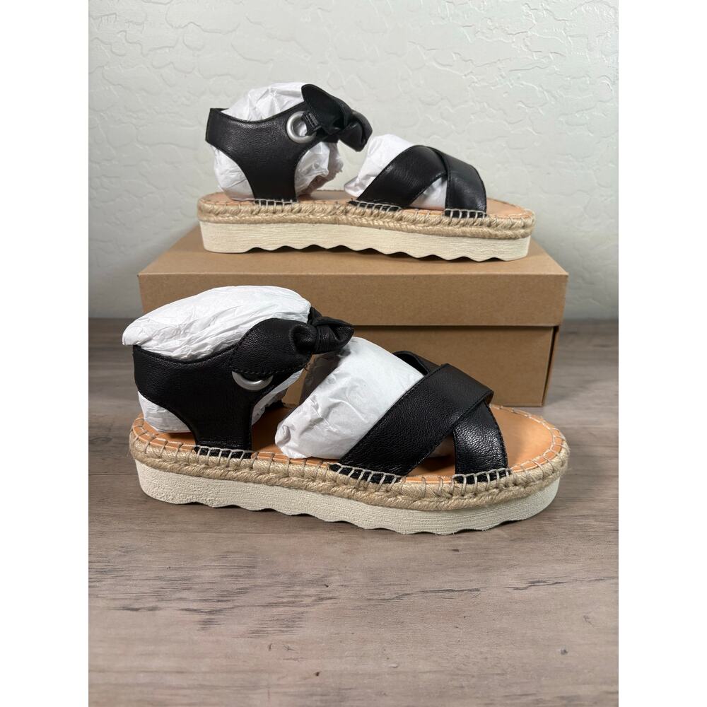 FRYE AND CO. Black Leather Espadrille Platform Sandals